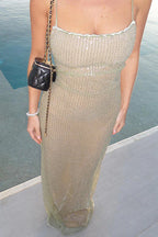 Sequin Sparkling Cami Dress With Slit Party