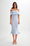 Ruffle Off Shoulder Knit Midi Dress