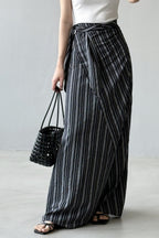 High Waist Striped Tie A Line Maxi Skirt
