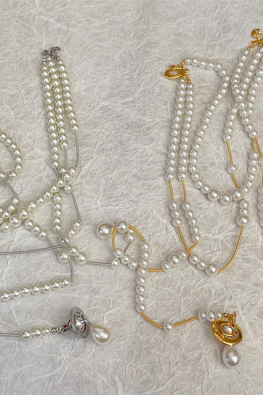 Broken Pearl Three Layer Tassel Saturn Necklace