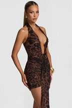 Leopard Halter Bodycon Mini Dress
