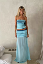 Halter Strapless Cinched Waist Pencil Skirt Two Piece Set
