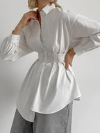 French Long Sleeve Waist-Tied Blouse