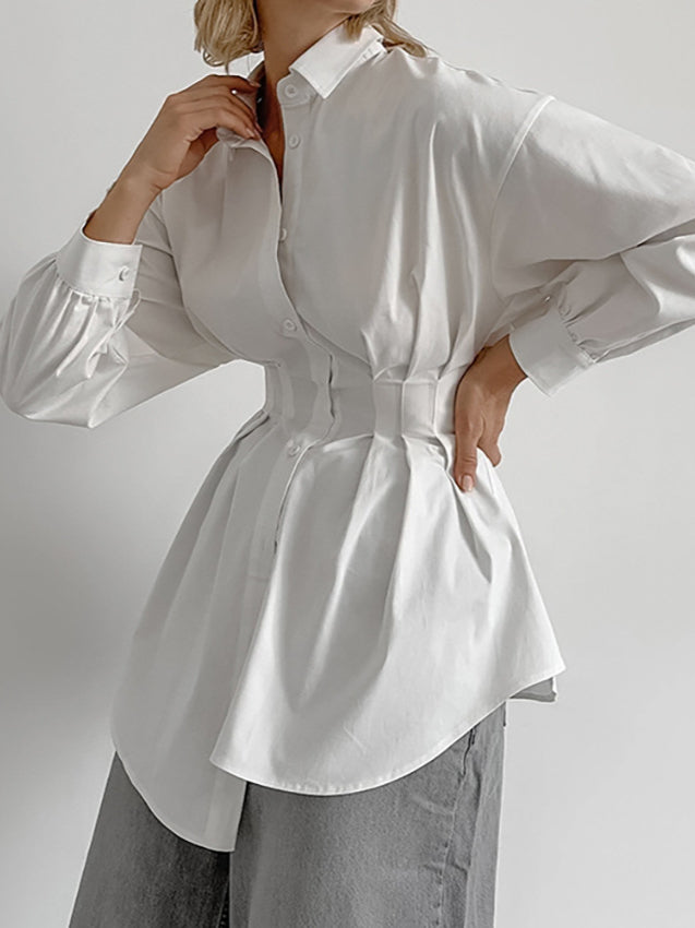French Long Sleeve Waist-Tied Blouse