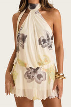 Floral Halter Backless Tie Mini Dress