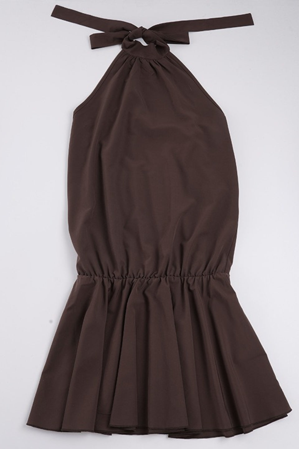 Vintage Solid Pleated Halter Mini Dress