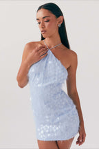 Backless Halter Sequin Lace Up Party Dress