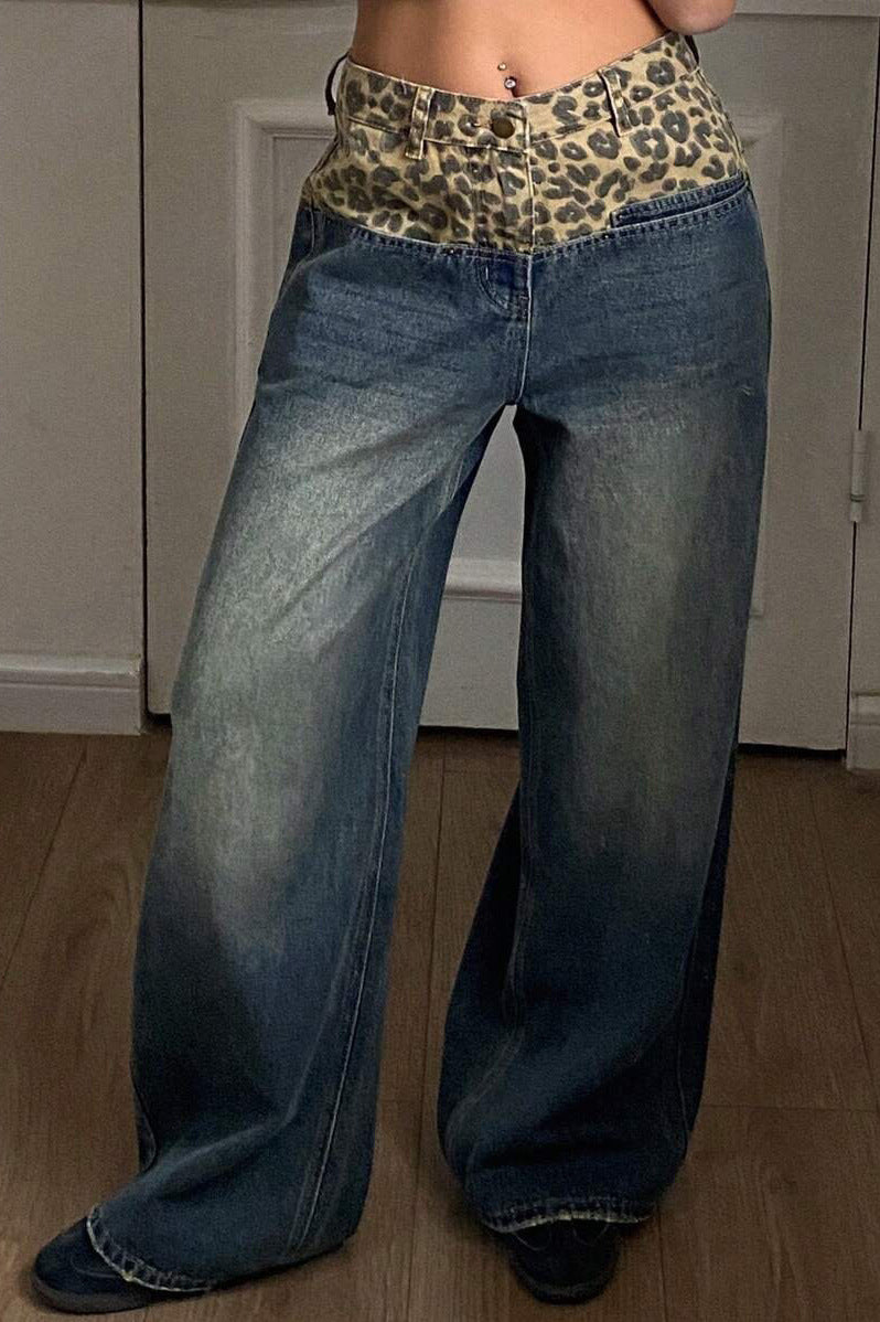 Vintage Leopard Patch Wide Leg Jean