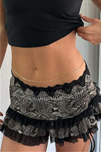 Ruched Lace Color Block Leopard Skirt