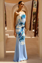 Bandeau Mermaid Floral Print Maxi Dress