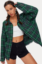 Plaid Stand Collar Button Shirt Blouse