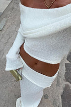 Off-Shoulder Cropped Top High-Waisted Solid Skirt Two Piece Set
