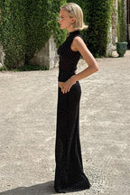 Polka Dot Sleeveless Top High Waist Maxi Skirt Sets