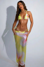 Glossy Print Halter Tie Three Piece Swim Set