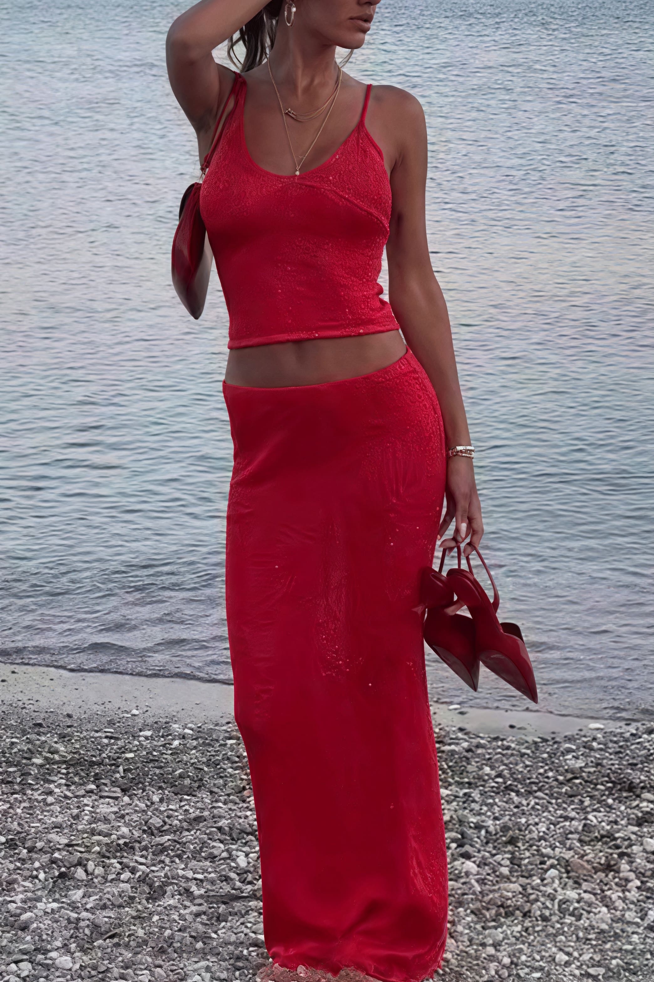 Off Shoulder Cami Maxi Skirt Set