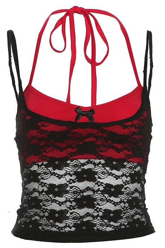 Contrast Lace Solid Cami Top
