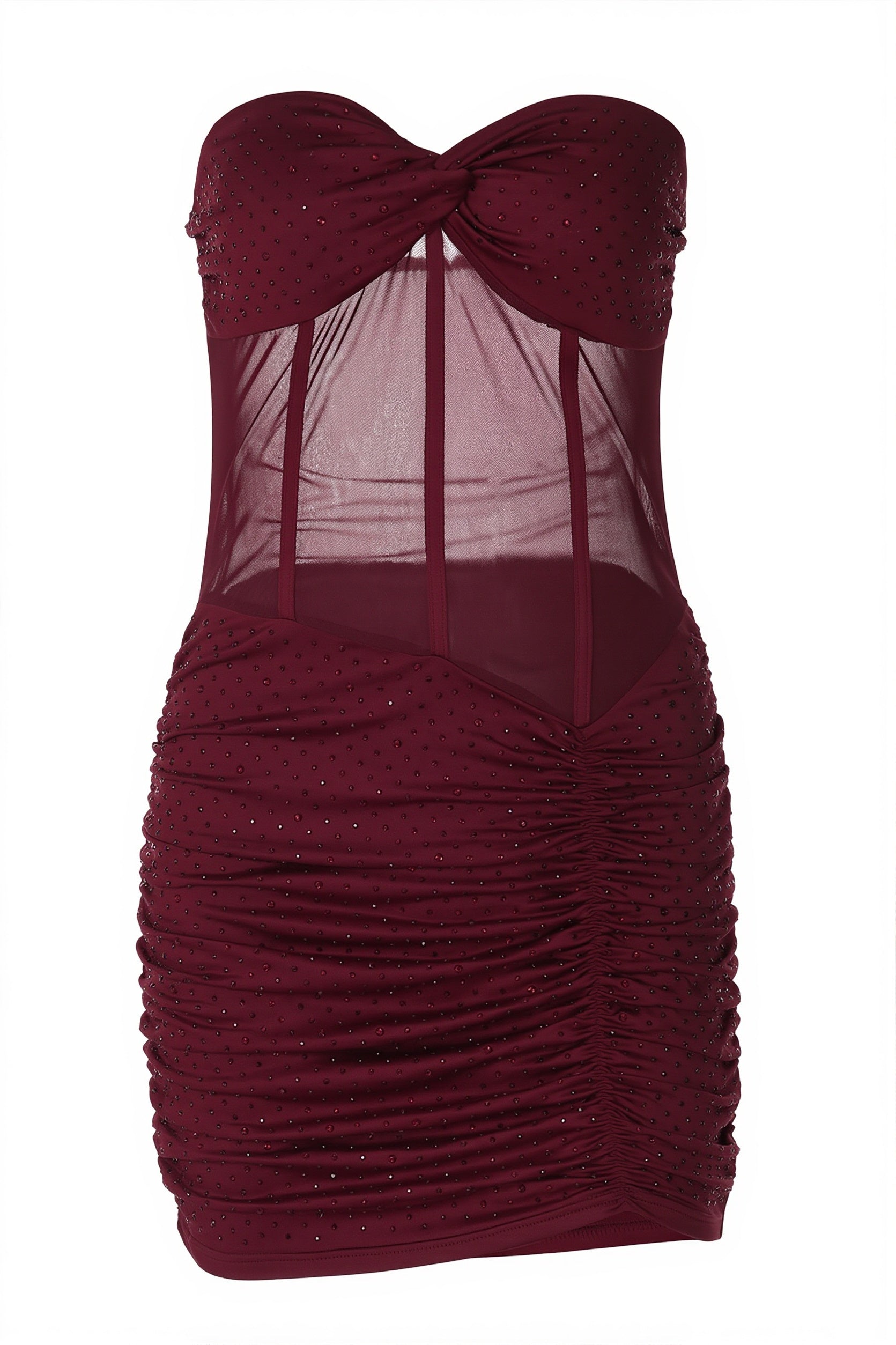 Rhinestone Lace Up Mesh Cut Out Bodycon Mini Dress