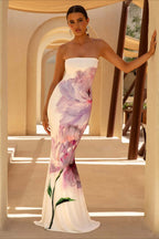 Bandeau Mermaid Floral Print Maxi Dress