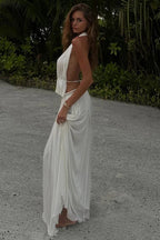 Pleated Halter Top Boho Dress