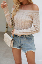 Cable Knit Boat Neck Cropped Top