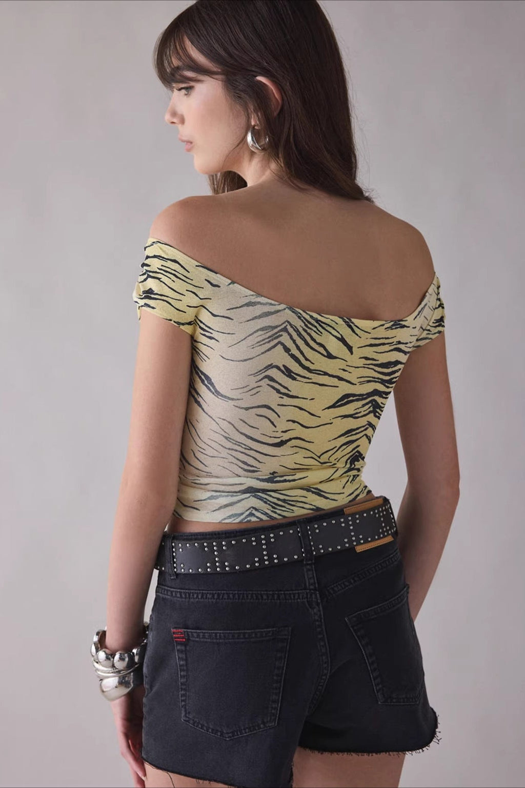 Print One Shoulder Ruched Cropped T-Shirt