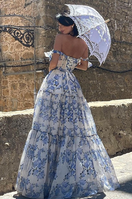 Floral Print Sleeveless Backless Lace-Up Dress