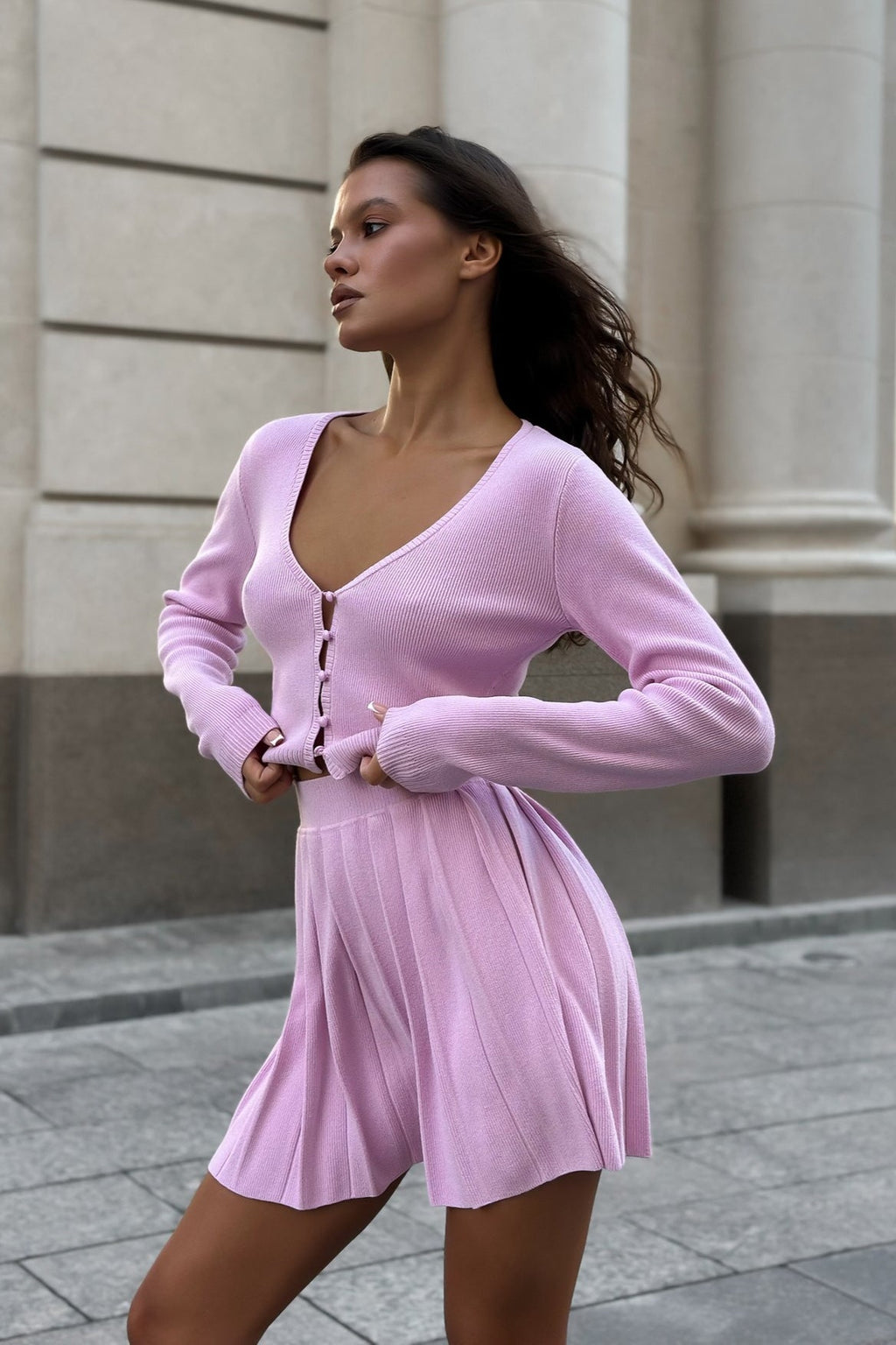 Knit Crop Top Two Piece Skirt Set