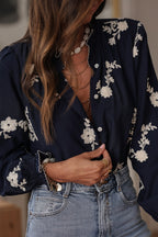 Long Sleeve Printed Lantern Blouse