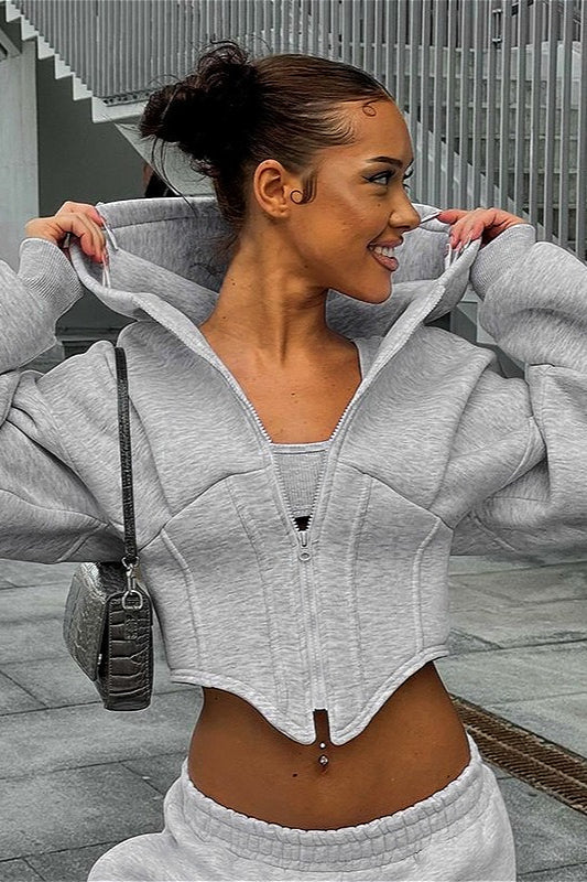 Solid Cinched Uneven Short Hoodie