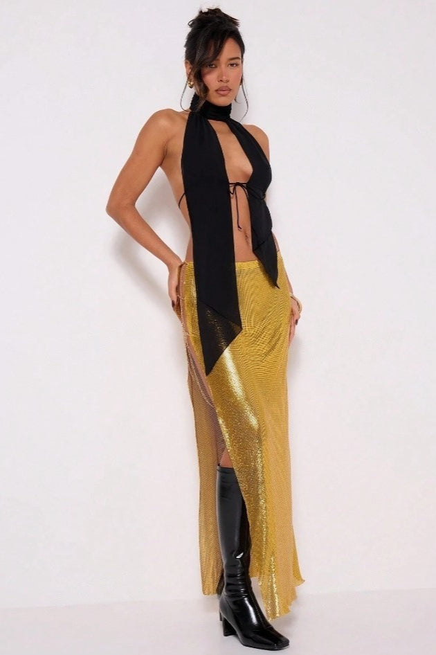 Stand Collar Halter Backless Leopard Top