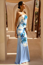 Bandeau Mermaid Floral Print Maxi Dress