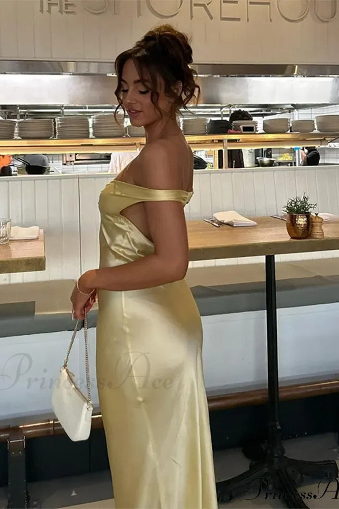 Satin Off Shoulder Open Back Party Dress