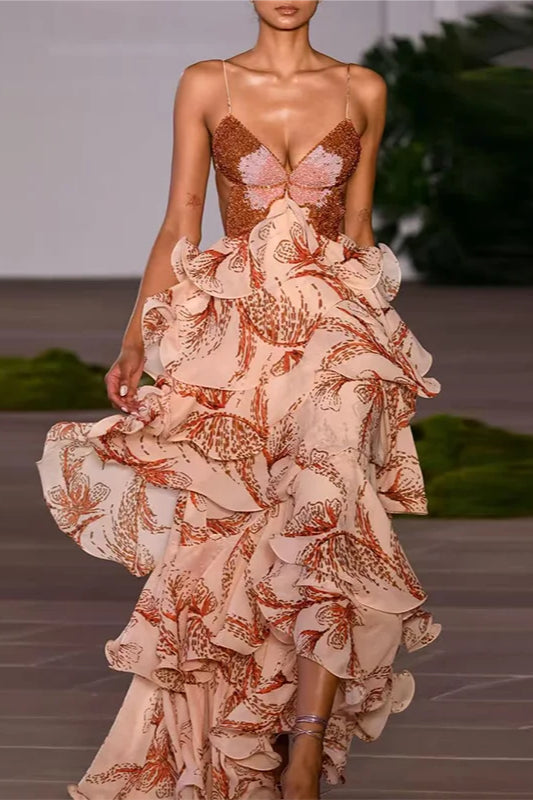 V-Neck Pleated Boho Dress