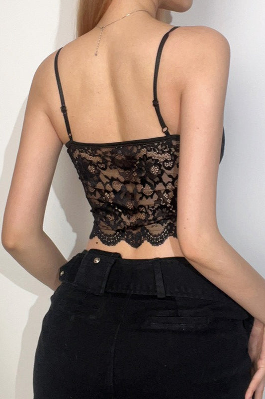 Sheer Lace Ruffle Butterfly Cami Top