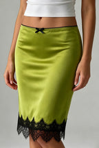 Elegant Lace Splice Satin Bow Skirt