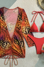 Red Leopard Three Piece Swim Set