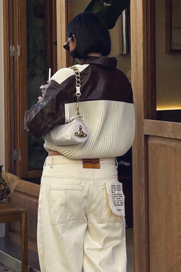 Long Sleeve Knit And Leather Jacket