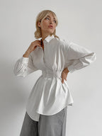 French Long Sleeve Waist-Tied Blouse