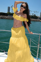 Solid Strapless Tie Ruched Tiered Skirt Sets