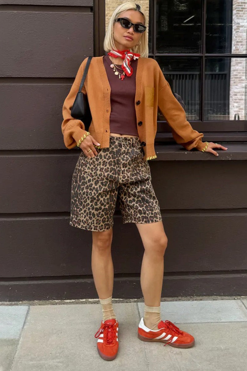 Casual Cotton Leopard Print Shorts