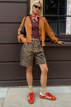 Casual Cotton Leopard Print Shorts