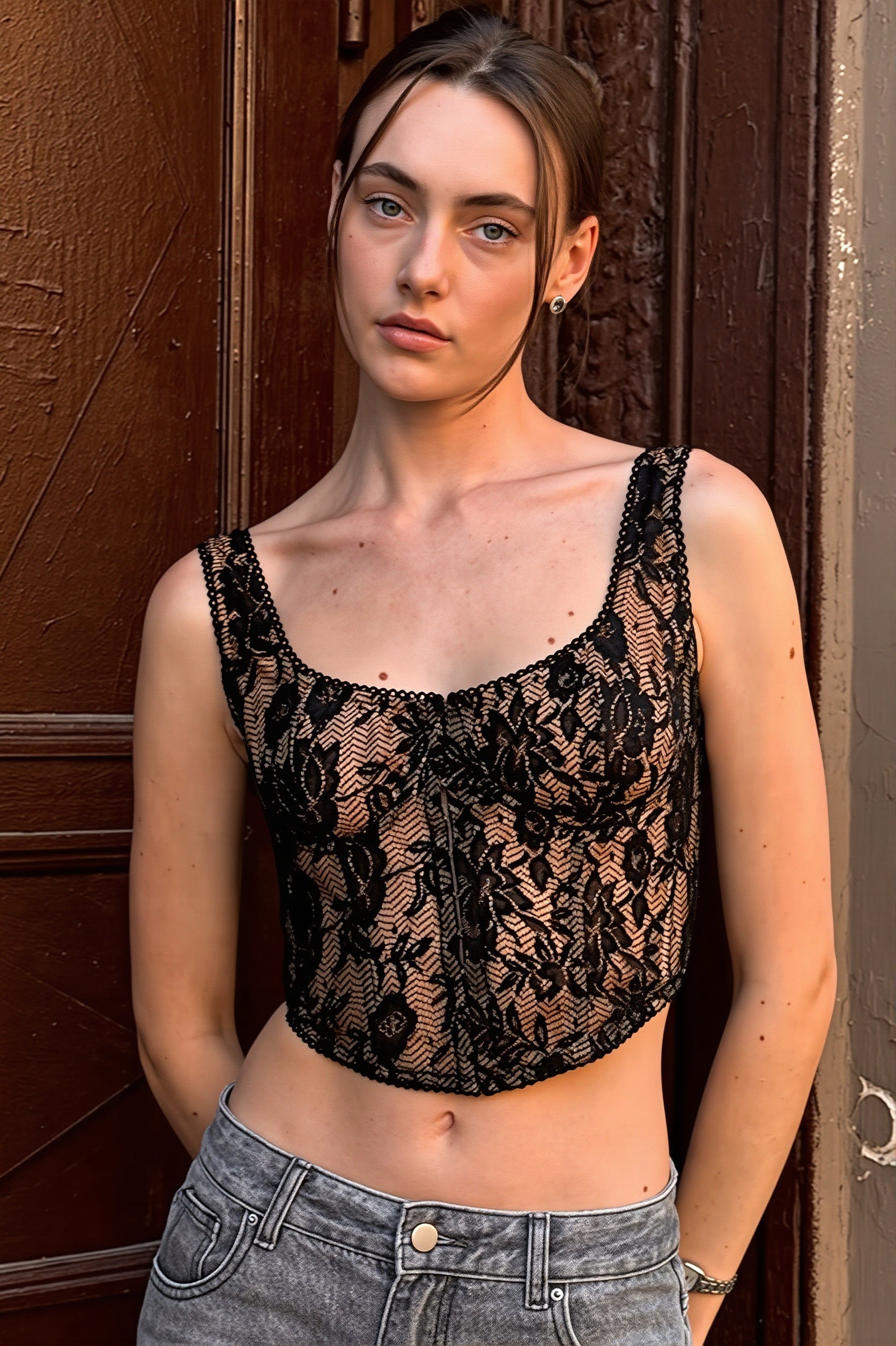 Sheer Lace Trim Cami Top