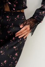 Slim Floral Print Long Sleeve Skirt Set