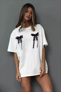 Minimalist Casual 3D Bow Lace Short Sleeve T-Shirt