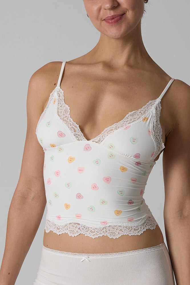 Lace Trim Floral V Neck Cami Top