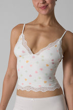 Lace Trim Floral V Neck Cami Top