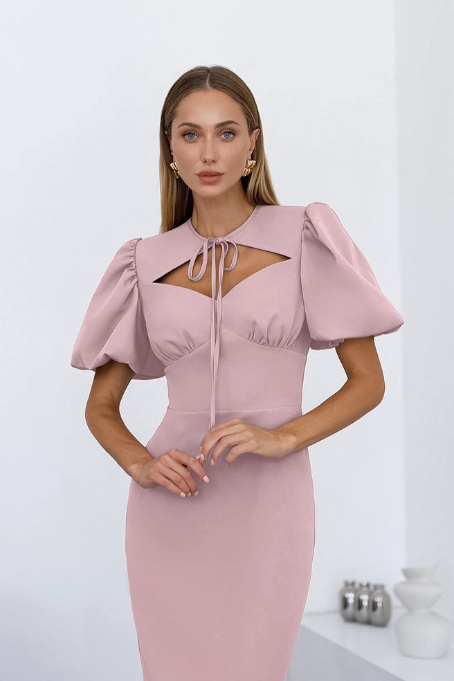 Elegant Puff Sleeve Bodycon Maxi Dress