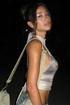 Vintage Butterfly Print High Neck Tie Halter Top