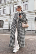 Houndstooth Long Trench Coat Elegant Overcoat