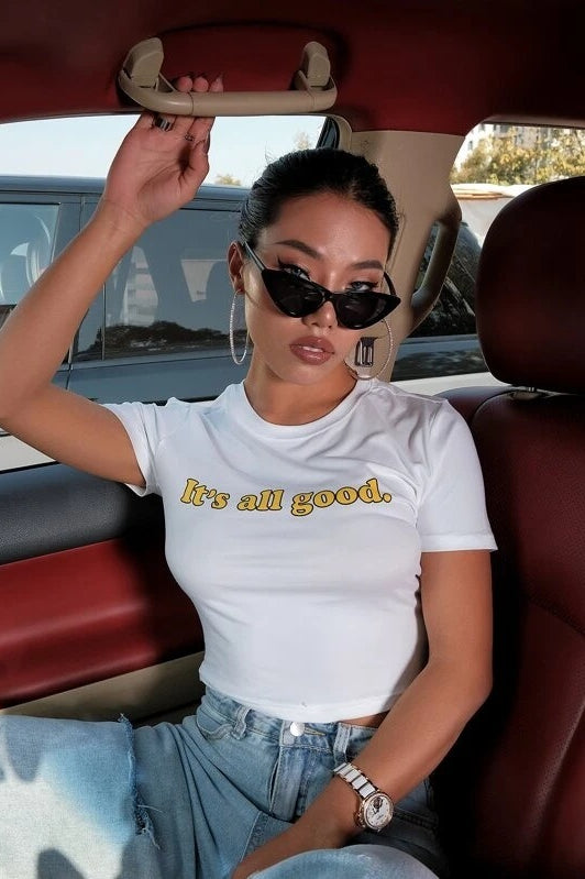 Minimalist Slim Crop Letter Print T-Shirt